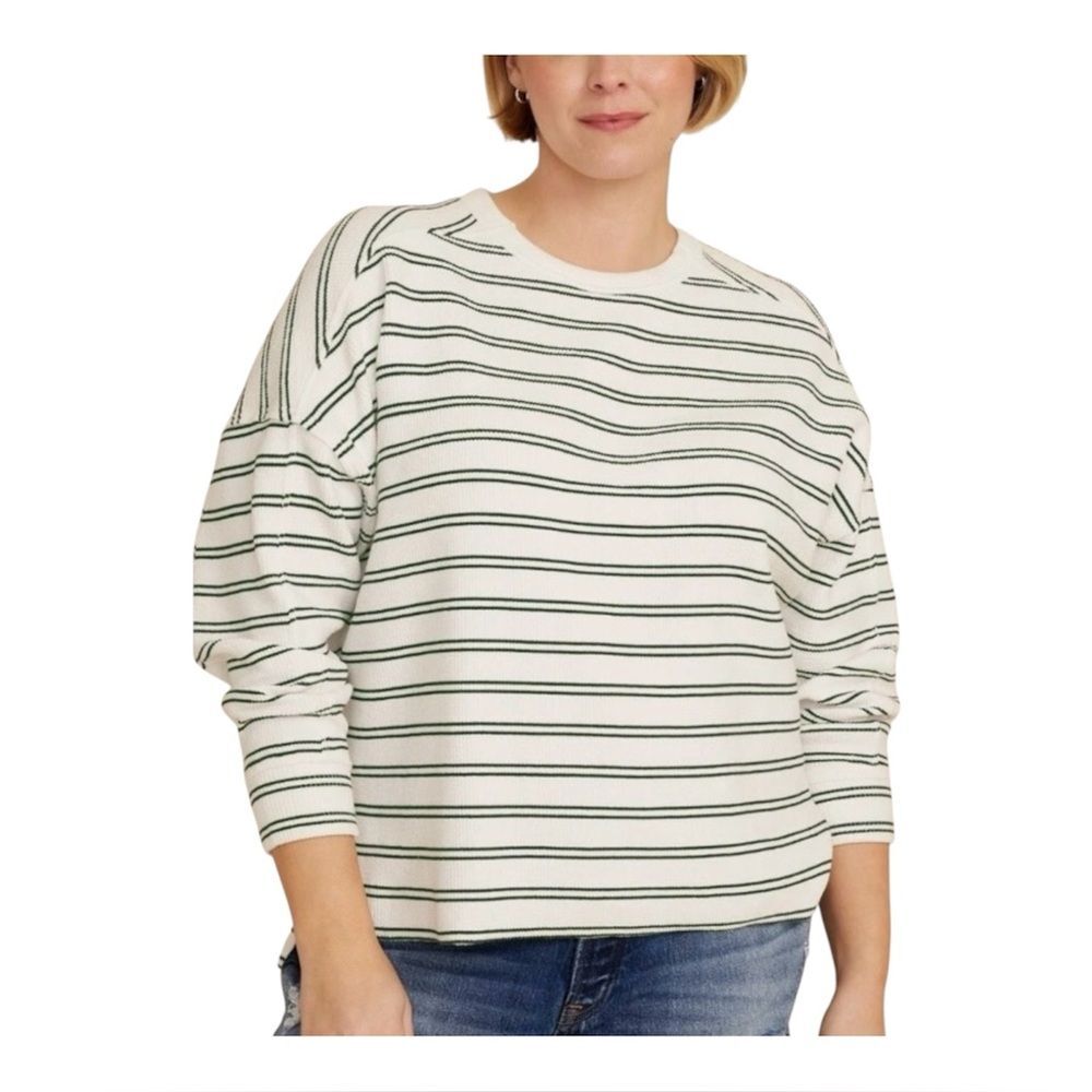 Maurices Black/White Long Sleeve Striped Textured Crew Sweatshirt Top Size 1X